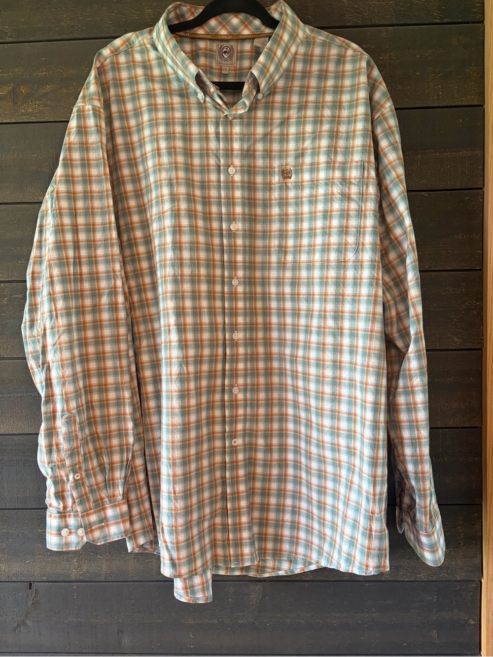 Cinch Men's Plaid Button-Down Shirt - Light Blue & Tan